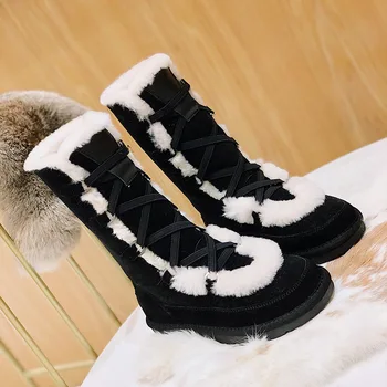 2020 m. Žiemą Šilti Sniego Batai, vilnos batai avių kailių vidurio blauzdos moteriški Kailiniai Viduryje verstos Odos Batai Moteris