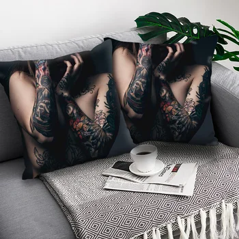 Goth Tatuiruotė Pagalvėlė Padengti Gražus seksualus grožio sofa-lova, dekoratyvinės pagalvėlės Poliesterio Mesti Pagalvės užvalkalą Namų Puošybai Užvalkalas