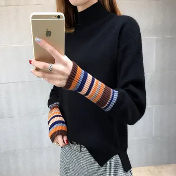 2019 marškinėliai long rankovėmis net raudona rankovės galvos megztinis moteriška rudens-žiemos atitiktų naujus korėjos versija laisvi, laisvi trumpas