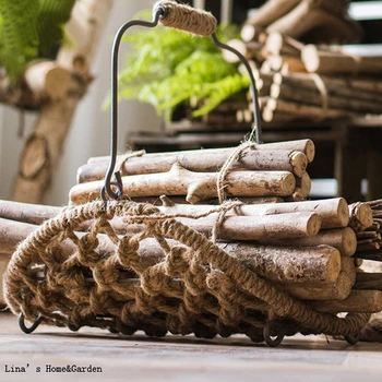 Troba dekoro rankų darbo kanapių virvė, metalo, ugnies, medžio krepšelio