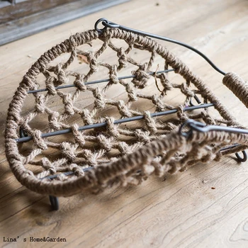 Troba dekoro rankų darbo kanapių virvė, metalo, ugnies, medžio krepšelio