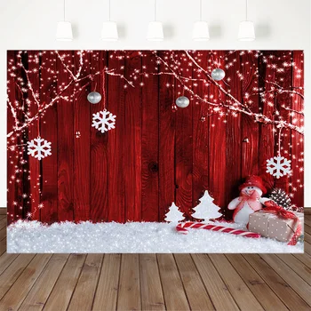 Kalėdų Tema Fone Snaigės Dovana Sniego Senį Medžio Šaką Pušis Modelis Raudona Mediniai Fotografijos Fone Fotostudija