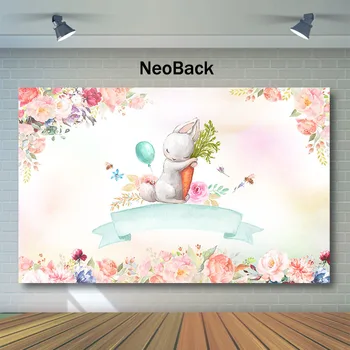 NeoBack Mielas White Rabbit Baby Shower Fone Akvarelė Gėlių Foto Šeimų vaikai Vaiką Kūdikio Gimtadienio Fotografijos Backdrops