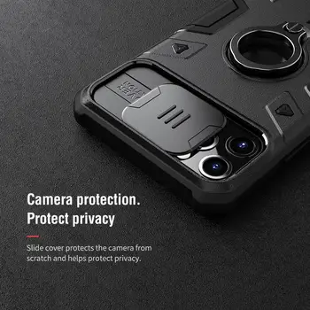NILLKIN atveju iPhone, 11 Pro Max /iPhone 7 8 SE 2020 m. Žiedas stovėti Atveju Fotoaparatas Apsaugos slankusis dangtelis, skirtas 