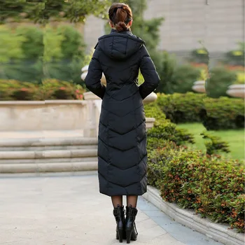 Leiouna Ilgai Slim Plus Size Black Storio Parko Aukštos Kokybės Moterų Kailis Outwear Gaubtu Žiemą Šiltas Moterų Mados Paltai Moterims