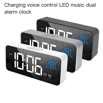 Namų Miegamąjį Kambarį Įkrovimo Naktiniai Muzika Laikrodis LED Veidrodis, Žadintuvas Garso Aktyvuotas Laikrodis