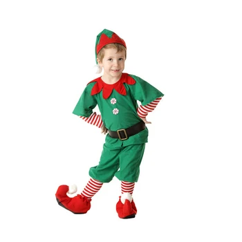 VFOCHI Naujos Merginos Kalėdų Elf Suknelė Berniukas Helovinas Kostiumas Nustatyti Kalėdų Senelio Kostiumas Vaikams, Suaugusiems, Šeimos Žalia Elf Drabužių Rinkinys