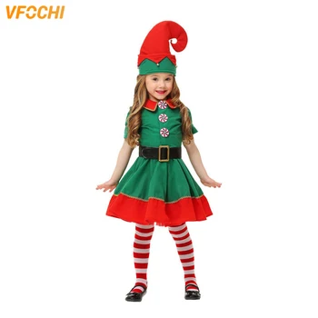 VFOCHI Naujos Merginos Kalėdų Elf Suknelė Berniukas Helovinas Kostiumas Nustatyti Kalėdų Senelio Kostiumas Vaikams, Suaugusiems, Šeimos Žalia Elf Drabužių Rinkinys