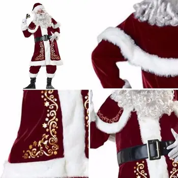 Suaugusiųjų Kalėdų Kostiumas 8PC Aksomo Deluxe Santa Claus Tėvas Cosplay Kostiumas Fancy Dress Pilno Kalėdų Cosplay Apranga