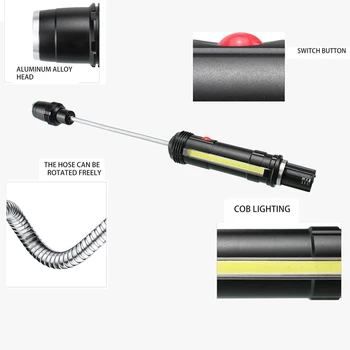 Nešiojamų LED Žibintuvėlis Reguliuojamas, Daugiafunkcinis Vandeniui COB Darbo Lempa, Magnetinis pagrindas Lanksčia Gooseneck Lauko Šviesos
