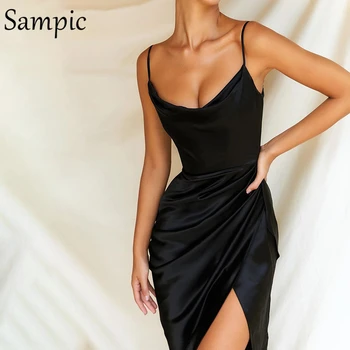 Sampic Mados Elegantiškas, Seksualus Šalies Klubas Moterims, Balta Ritininės Ilgai Bodycon Suknelė Sleevless Juodosios Ponios Dėmių Wrap Suknelės 2020 M. Vasarą