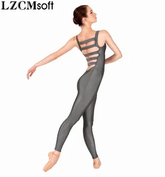 LZCMsoft Pilka Moterys Nailono Bakas Unitard Elastinga Laiptais Atgal Suaugusiųjų Rankovių Baleto Unitards Bodysuits Etapo Rezultatus Kostiumai