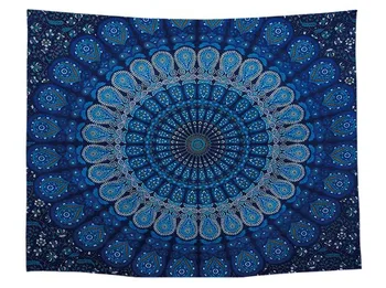CAMMITEVER Povas Gobelenas Mėlyna Namų Tekstilės Indijos Mandala Gobelenas Sienos Kabo Bohemijos Lovatiesė Hipių Lapas