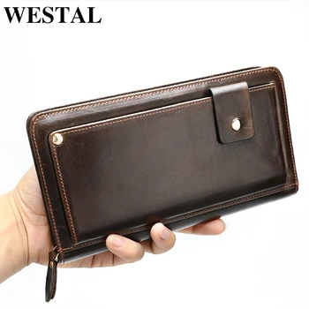 WESTAL vyriškos piniginės sankabos vyriška natūralios odos vyriški sankabos krepšys, piniginė vyrams kortelės laikiklį, pinigų maišo 