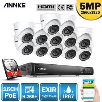 ANNKE 5MP H. 265+ 16CH Super HD POE Tinklą, Vaizdo Apsaugos Sistemos 12pcs Vandeniui Lauko POE IP Kameros 2,8 mm PoE Kit Fotoaparatas