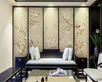 Beibehang Pasirinktinis dydis Modernus minimalistinio rankomis dažyti kruopščiai gėlių ir paukščių Kinijos TELEVIZIJA fone de papel parede tapetai