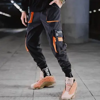 Streetwear Hip-Hop Juodos Haremo Kelnės Vyrams Elastinga Juosmens Punk Kelnės Su Kaspinais 2021 Atsitiktinis Jogger Kelnės Vyrams Hip-Hop Kelnės