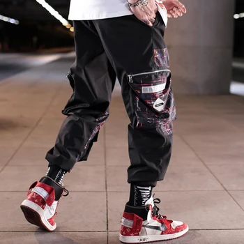 Streetwear Hip-Hop Juodos Haremo Kelnės Vyrams Elastinga Juosmens Punk Kelnės Su Kaspinais 2021 Atsitiktinis Jogger Kelnės Vyrams Hip-Hop Kelnės