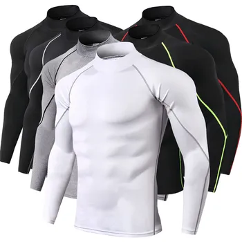 Naujas Quick Dry Veikia Marškinėliai Vyrų Kultūrizmo Sporto marškinėliai ilgomis Rankovėmis suspaudimo Marškinėliai Vyrams Fitneso Rashgard Stora T-shirt