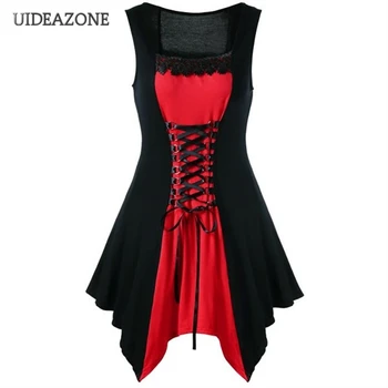 UIDEAZONE Derliaus Gotikos Moterų Suknelė Tvarstis Nesimetriškas Nėrinių Kratinys Anglija Goth Stiliaus Suknelės 2021 Moterų Helovinas Dress