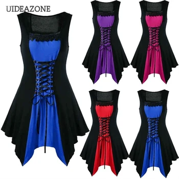 UIDEAZONE Derliaus Gotikos Moterų Suknelė Tvarstis Nesimetriškas Nėrinių Kratinys Anglija Goth Stiliaus Suknelės 2021 Moterų Helovinas Dress
