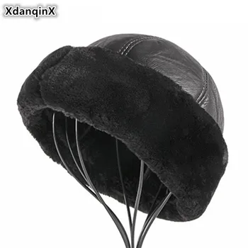 XdanqinX Žiemos Vyrų Šiltas Bombonešis Skrybėlės vidutinio amžiaus Vyrai PU Dirbtinė Oda Bžūp Storo Aksomo Šiltas Vyrų Žiemos Skrybėlę Markių Tėtis Skrybėlę