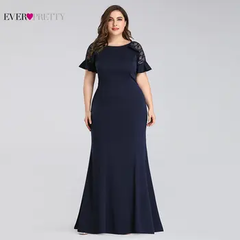 Plus Size Motina Nuotakos Suknelės 2020 Kada nors Gana Elegantiškas Tamsiai Mėlyna Undinė Trumpas Rankovės Nėrinių Vestuvės Svečias Šalis, Chalatai