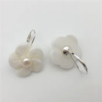Naujas ranka raižyti nekilnojamojo white shell 925 sterlingas sidabro gėlė originali pearl moteris dovanų bižuterijos lašas auskarai 18MM