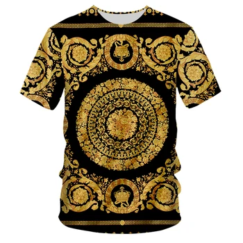 UJWI Prekės ženklo Vyrai Golden Flower T-shirt Vasaros 3D Spausdinimo Juoda T-Shirt Homme Trumpas Rankovės Prabanga Karališkoji Baroko Vyrų Drabužiai Viršūnės