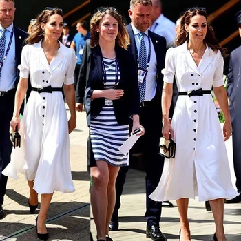 Kate Middleton Aukštos Kokybės Naujas Moterų Mados Šalis Atsitiktinis Biuro Derliaus Elegantiškas Prašmatnus Balta Viena Breasted Švarkelis Suknelė
