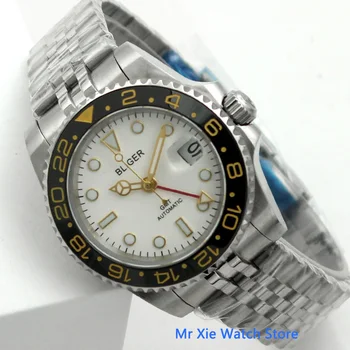 Bliger 40mm Automatinis Mechaninis laikrodis Vyrams, Verslo Sapphire Kristalas GMT Žiūrėti Šviesos Vandeniui Kalendorius Laikrodis