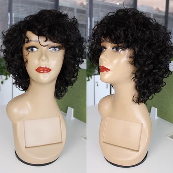 Kisshair natūralių spalvų banguoti Brazilijos žmogaus plaukų perukas mašina padarė black non-remy glueless perukai
