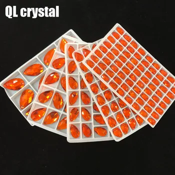 VISI Dydis QL Kristalų 2019 populiarus Oranžinė raudona Lašai Siūti Krištolo Akmenimis Siuvimo Dėl kalnų krištolas 2 Skyles 
