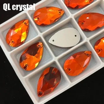 VISI Dydis QL Kristalų 2019 populiarus Oranžinė raudona Lašai Siūti Krištolo Akmenimis Siuvimo Dėl kalnų krištolas 2 Skyles 