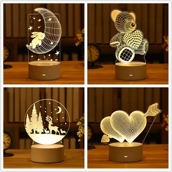 Meilė 3D Šviesos Akrilo LED Nakties Šviesos Valentino Diena Dovana Vestuvių Dekoravimas Mielas Mažai Stalo Lempa Lokys Dovanų Velykų Apdaila