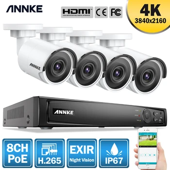 ANNKE 8CH 4K Ultra HD POE Tinklą, Vaizdo Apsaugos Sistemos 8MP H. 265 NVR Su 4PCS 8MP Neperpučiamas IP Kameros VAIZDO Stebėjimo Komplektas