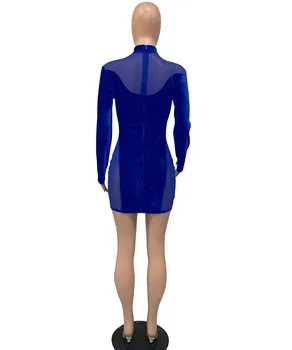 Bonnie Miško Sexy Blue Velvet Akių Kratinys Mini Suknelė Naują Moterų Mados Ilgomis Rankovėmis Bodycon Naktinis Klubas Dėvėti Moterų Rūbeliai