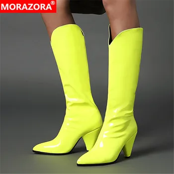 MORAZORA 2020 Didelis dydis 33-48 kelio aukštosios mados batai aukštakulniai smailianosiai kojų ponios batai žiemą vientisos spalvos moterų batai