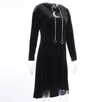 Moterų Suknelė Gotikos Slim Grandinės vientisos Spalvos ilgomis Rankovėmis Megztinis su Gobtuvu Suknelė Europos Mados Moterų vestido de mujer