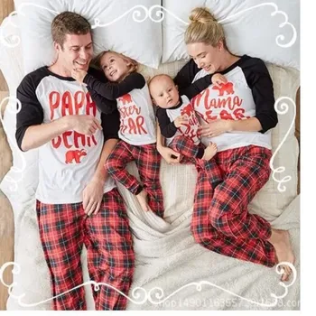 Naujagimio Pižamos Šeimos Atitikimo Kalėdų Pižama Tinka Namų Sleepwear Papa Mama Padengti Baby Bear Marškinėliai +pledas Kelnes Rinkiniai