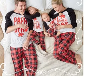Naujagimio Pižamos Šeimos Atitikimo Kalėdų Pižama Tinka Namų Sleepwear Papa Mama Padengti Baby Bear Marškinėliai +pledas Kelnes Rinkiniai