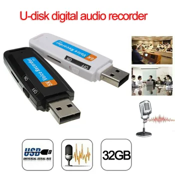 Mini U-Disko Skaitmeninės o Diktofonas USB 3.0 Flash Diskai Didžiausia Parama 32GB Atminties Kortelę, Juodos spalvos