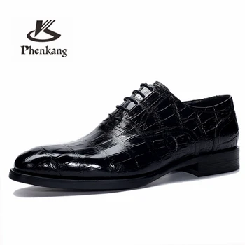 Vyrai Originali karvės odos brogue vestuvių Verslo mens atsitiktinis butai, batai 2020 juoda vintage oxford batai, vyriški batai