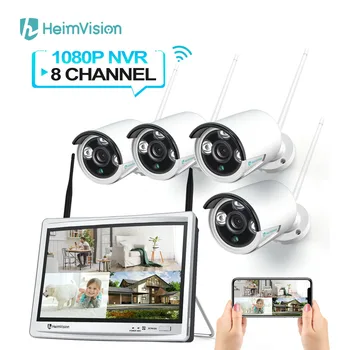 HeimVision HMB43MQ 1080P Belaidžio Saugumo kamerų Sistema, 12 colių LCD Monitorius 8CH NVR 4Pcs Ip Kamera, Naktinio Matymo Motion Detect