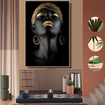 Drobės Tapybos sienos meno Skandinavijos Plakatai Afrikos Meno Juodos ir Aukso Moteris Nuotrauką Europos Šiuolaikinio Gyvenimo Kambario Dekoro Tapyba
