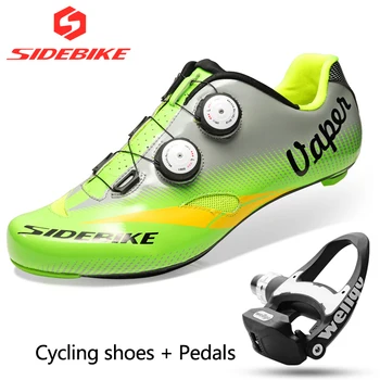Sidebike anglies kelių dviračių sporto batelius vyrai lenktynių batai rinkiniai, įskaitant pedalai kelių dviratį savaiminio fiksavimo dviračių sportbačiai kvėpuojantis 004