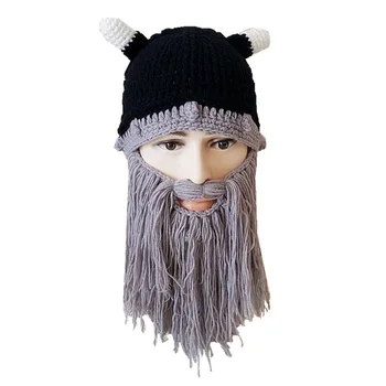 Juokinga Halloween Megzti Skrybėlę Vyrų Ūsai, Barzda Nėrimo Bžūp Asmenybės Viking Rankų Darbo Kepurės Beanies Kutas Šilta Kepurė