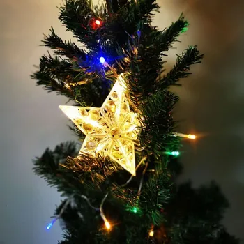 1PCS Kalėdų Eglutė Topper Star Blizga Šviesos Šiltai Balta LED Lempa Šalis Kalėdos Šalis Festical Apdaila