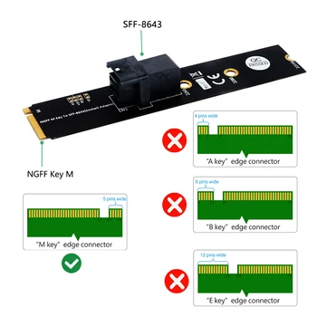 Riser Card M. 2 Modulis MiniSAS HD SFF-8643 36Pin Jungtis NGFF M. 2 Raktas M Adapteris Parama Intel 750 2.5