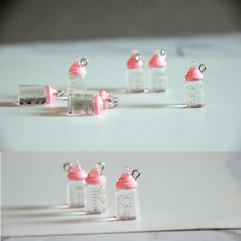 Rožinė Kūdikių Buteliukas Pakabukai Urmu-daug 10-3D Pieno Butelis Pakabukas Žavinga Dervos Kawaii Decoden Baby Shower Džiaugtis Butelis Žavesio